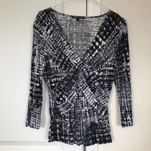 Cable & Gauge Long Sleeve Women's Top | Black, Gray, & White | Size Small